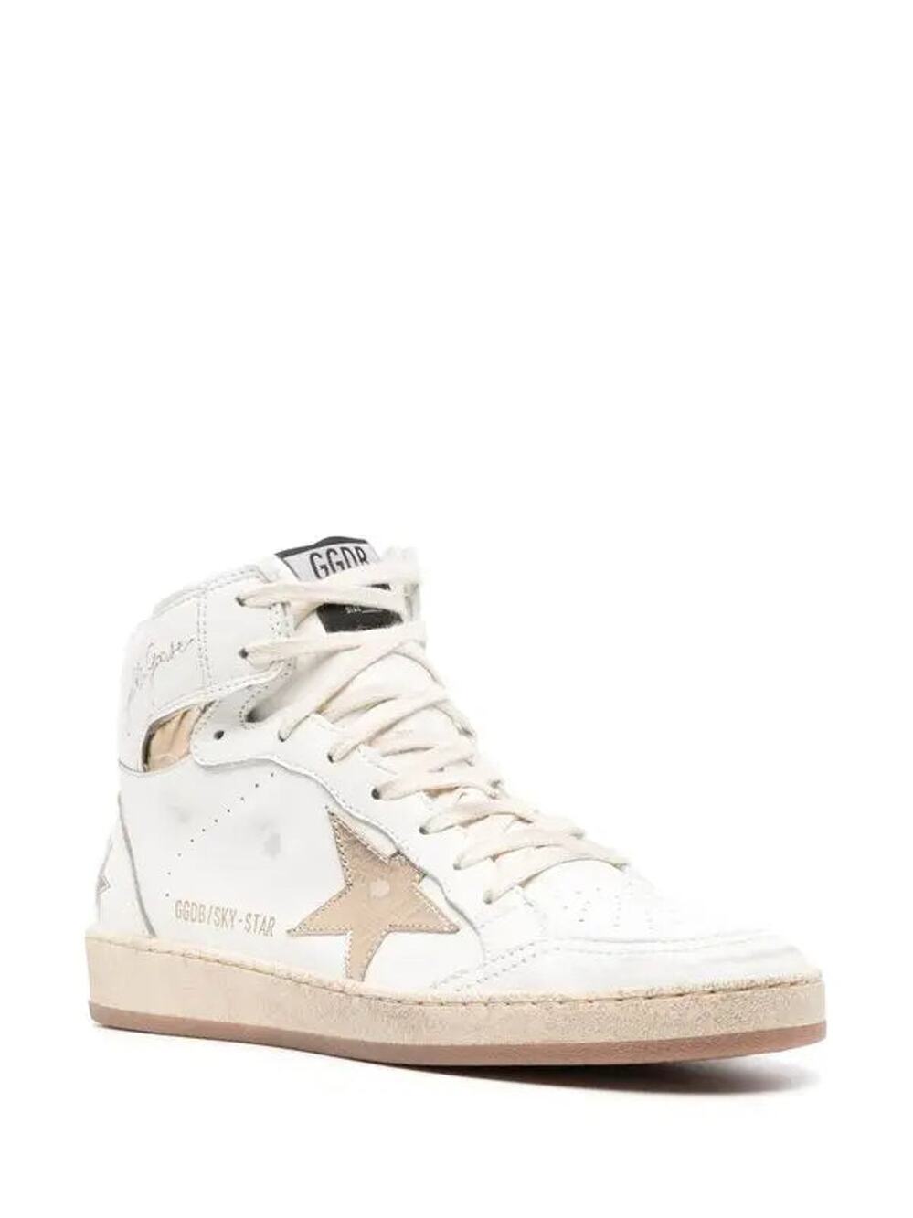 Golden Goose Sky-Star Leather Lace-Up Hi-Top Sneakers White Gold Women's EU 38